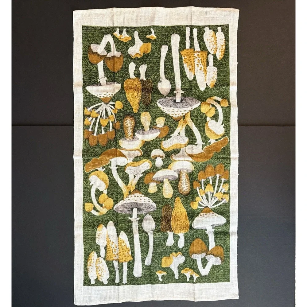 Vintage Lois Long for Kay Dee Mushroom Fungi Linen Tea Towel